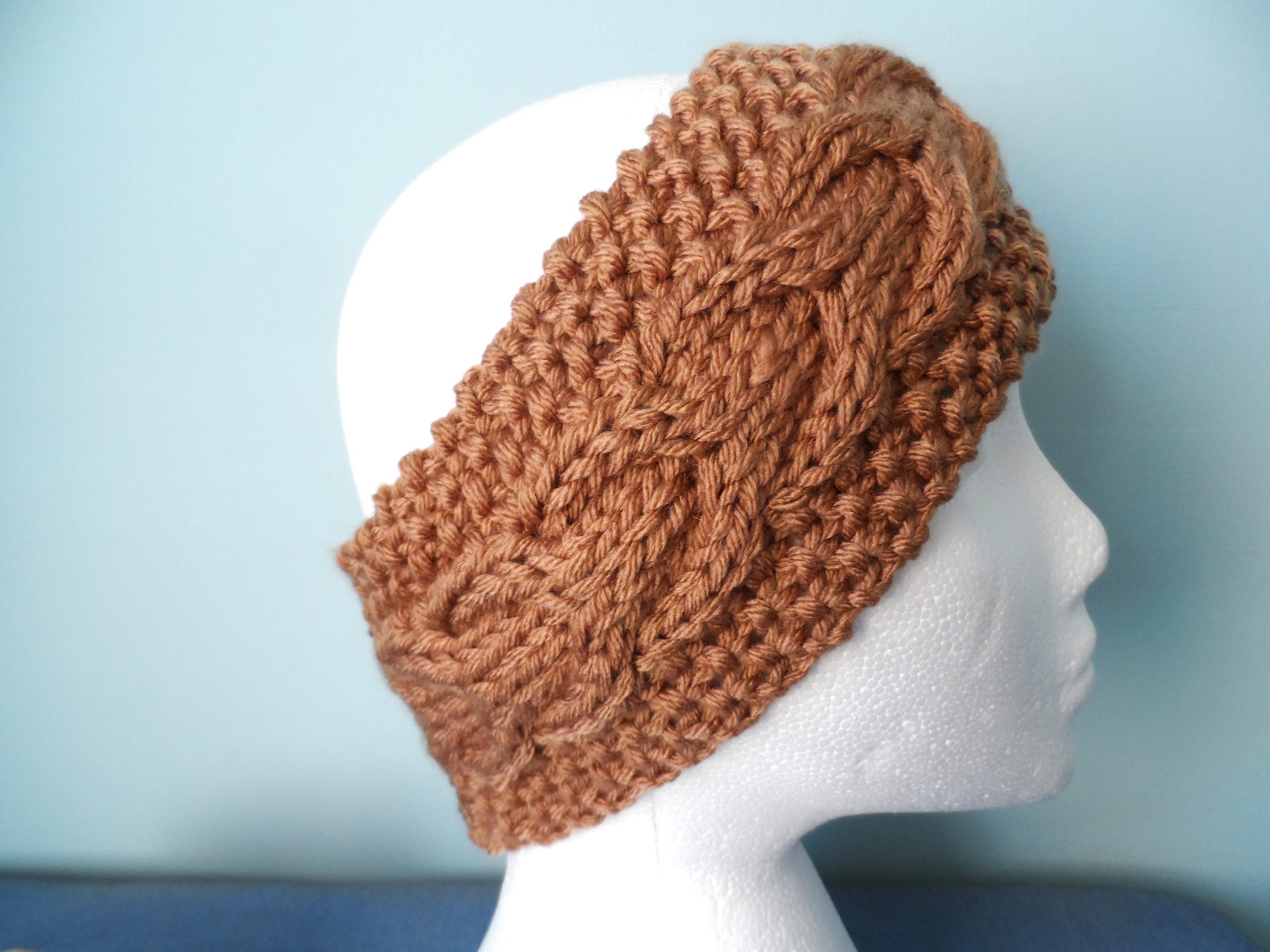 Hand knitted Chunky Caramel Cable Earwarmer or Headband Winter Boho - Image 2