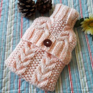 Hand Knitted Small Peach & Cream Cabled hot water bottle cover/cosy/case Free Postage