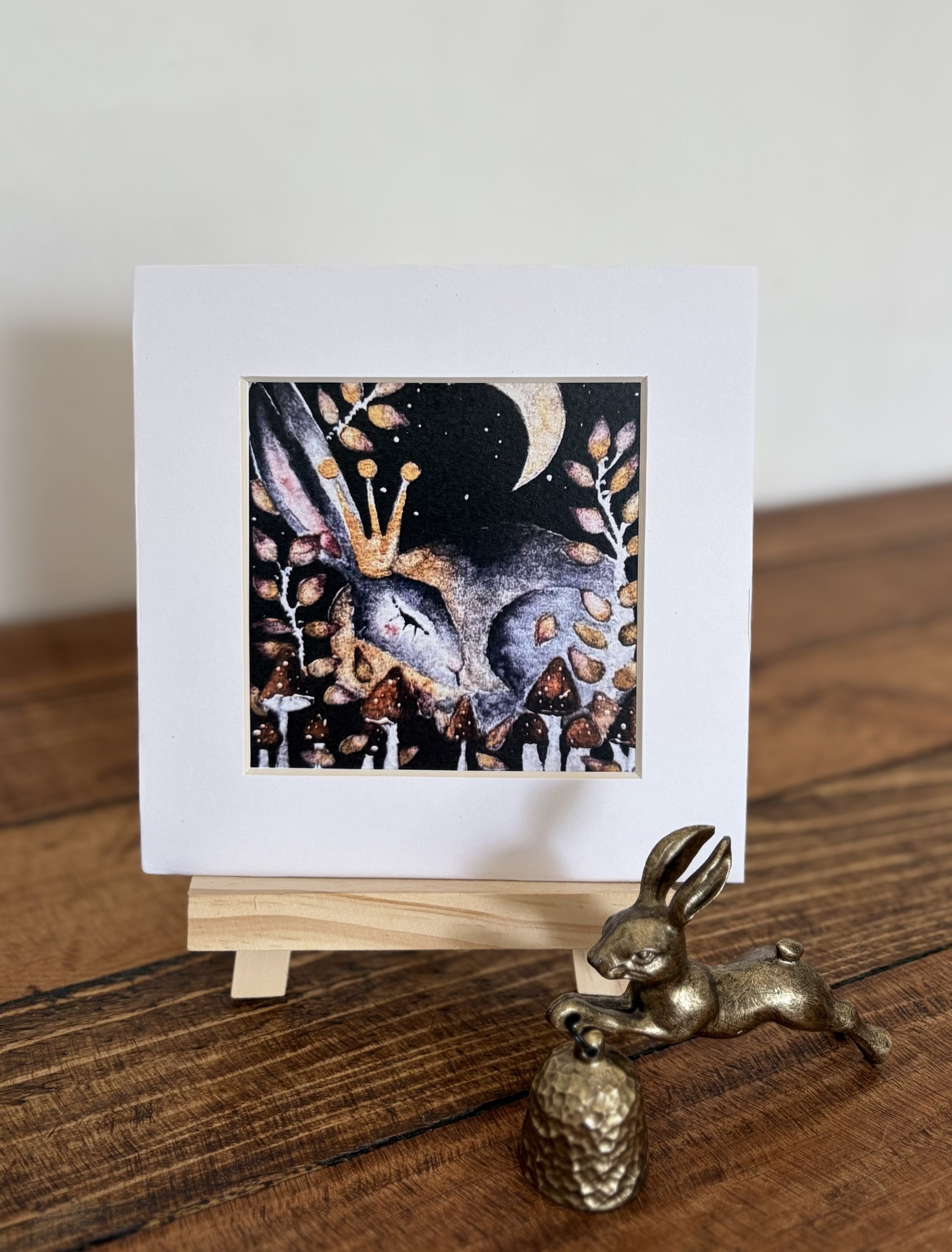 Mounted Whimsical Queen Hare Rabbit Print Watercolour Celestial & Folk Art Wall Decor - Image 4