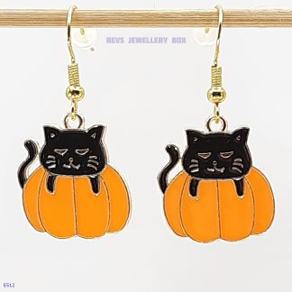 Black Cat and Pumpkin Earrings - E512