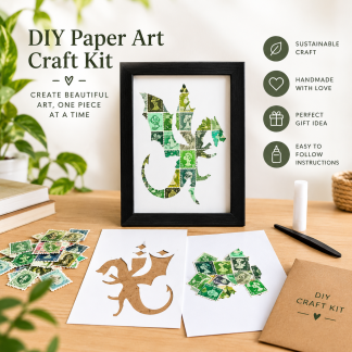 Dragon Craft Kit, DIY Stamp Art, Crafting Gift Adult Kid, Handmade UK Letterbox Gift Christmas EGLR