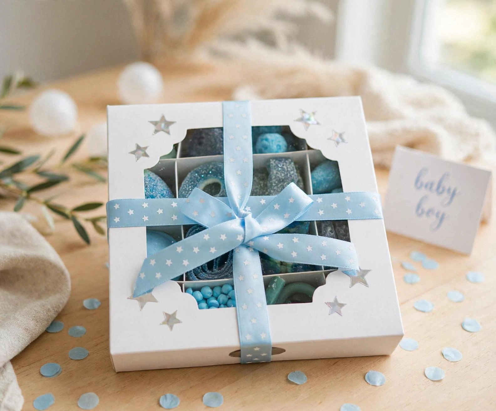 Baby Boy Gift Box | Baby Shower Sweets Box | Blue Baby Shower Gift | Newborn Boy Treats